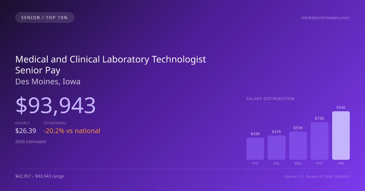 Medical and Clinical Laboratory Technologist Senior Salary in Des Moines, IA — 2026 est., based on 2025 BLS
