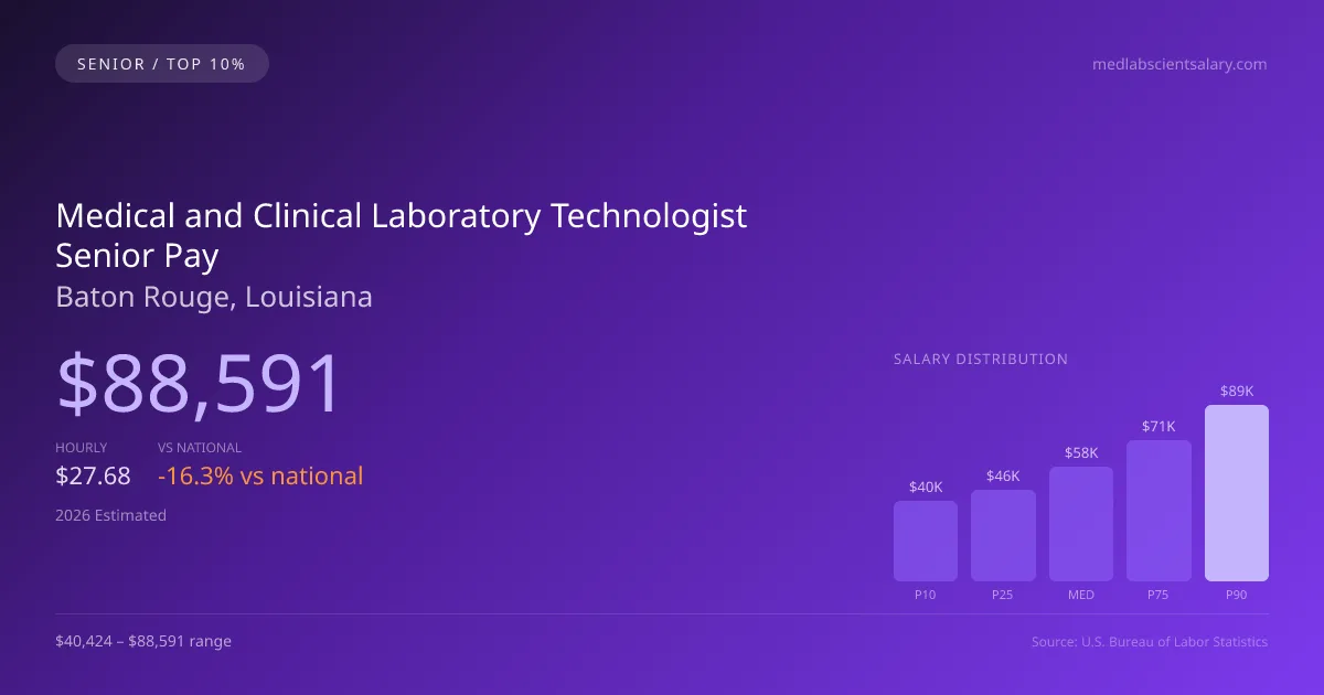 Medical and Clinical Laboratory Technologist Senior Salary in Baton Rouge, LA — 2026 est., based on 2025 BLS