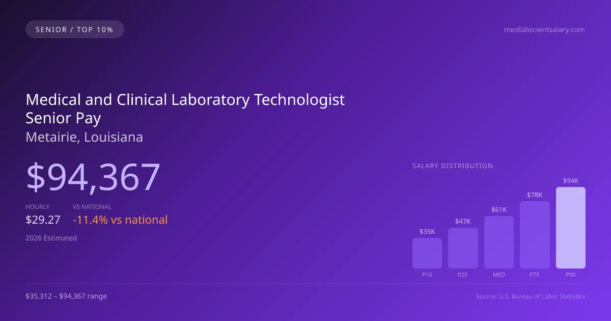 Medical and Clinical Laboratory Technologist Senior Salary in Metairie, LA — 2026 est., based on 2025 BLS