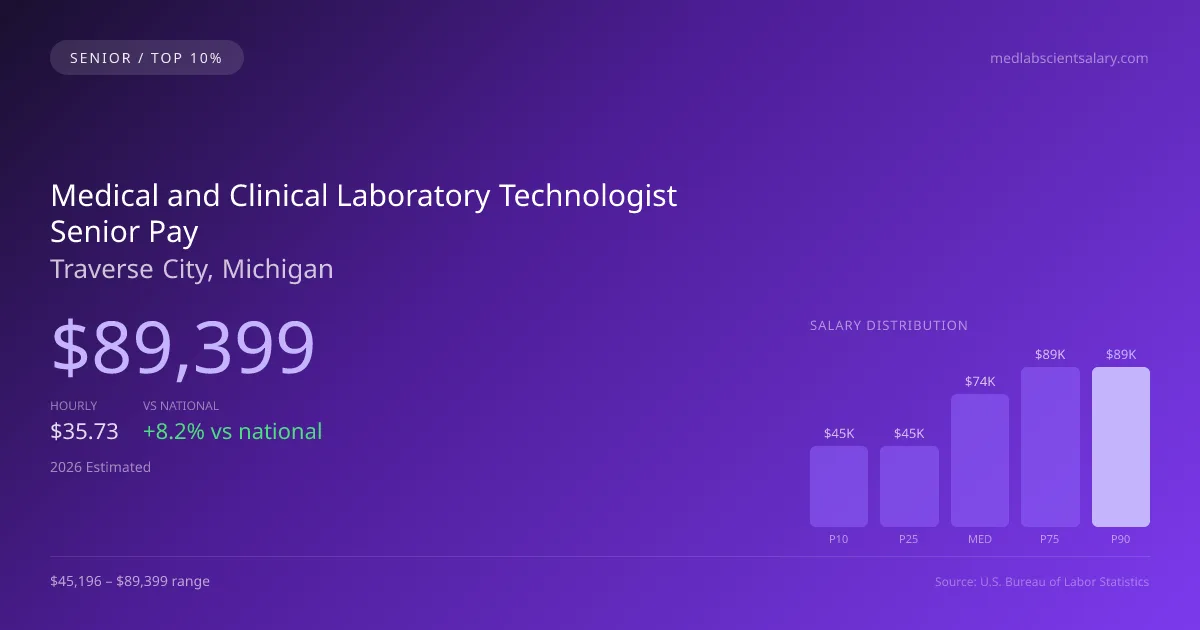 Medical and Clinical Laboratory Technologist Senior Salary in Traverse City, MI — 2026 est., based on 2025 BLS