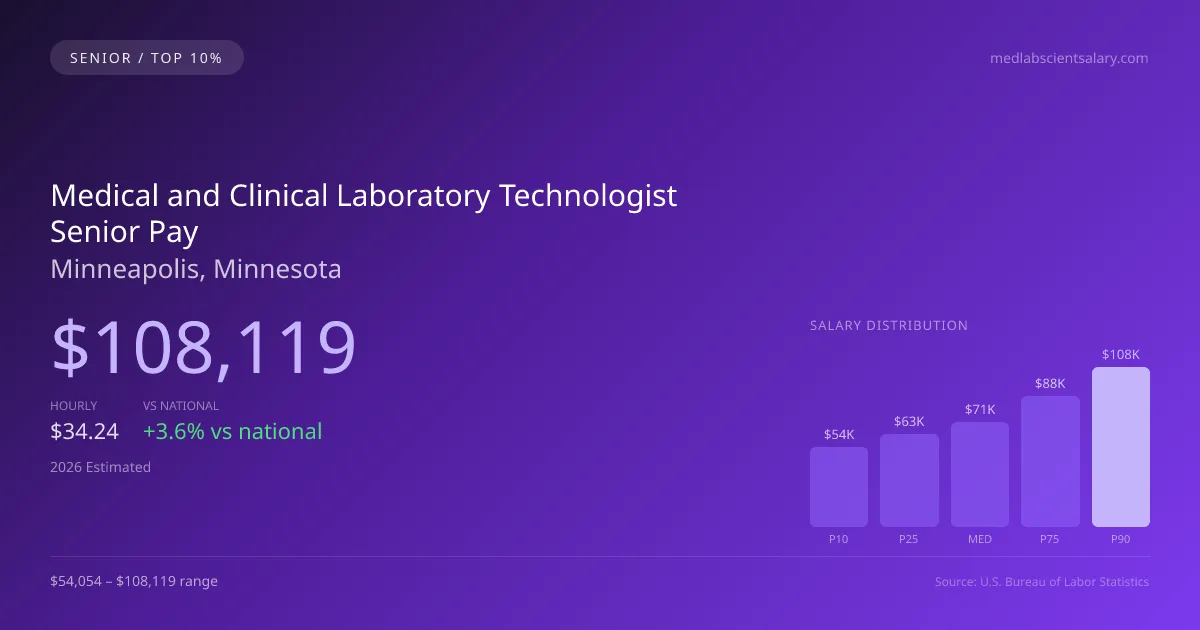Medical and Clinical Laboratory Technologist Senior Salary in Minneapolis, MN — 2026 est., based on 2025 BLS