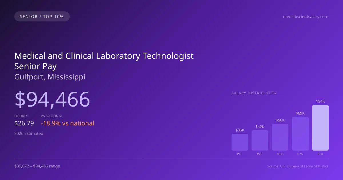 Medical and Clinical Laboratory Technologist Senior Salary in Gulfport, MS — 2026 est., based on 2025 BLS