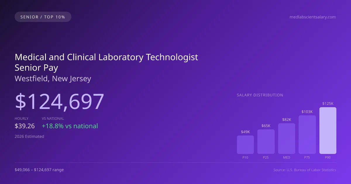 Medical and Clinical Laboratory Technologist Senior Salary in Westfield, NJ — 2026 est., based on 2025 BLS