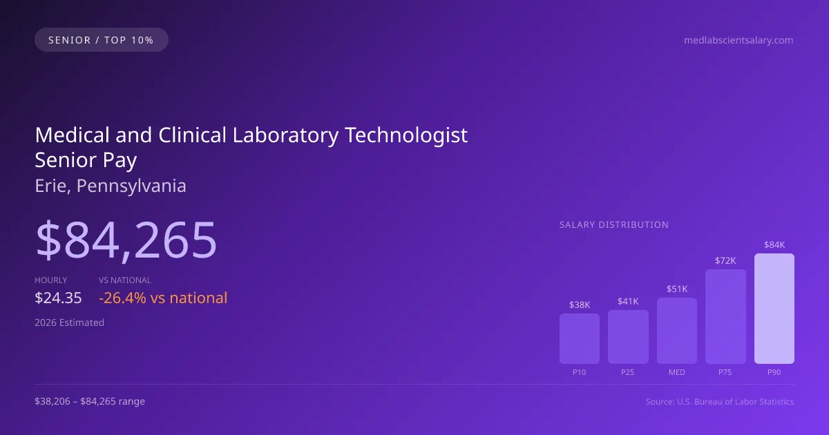 Medical and Clinical Laboratory Technologist Senior Salary in Erie, PA — 2026 est., based on 2025 BLS