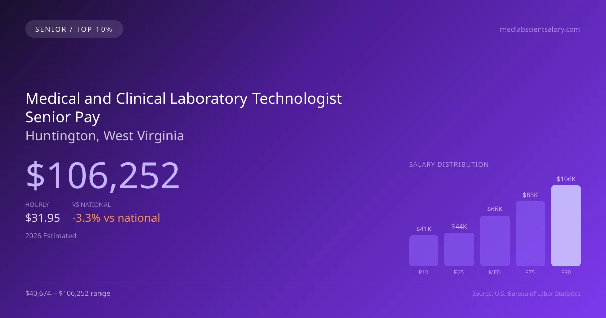 Medical and Clinical Laboratory Technologist Senior Salary in Huntington, WV — 2026 est., based on 2025 BLS