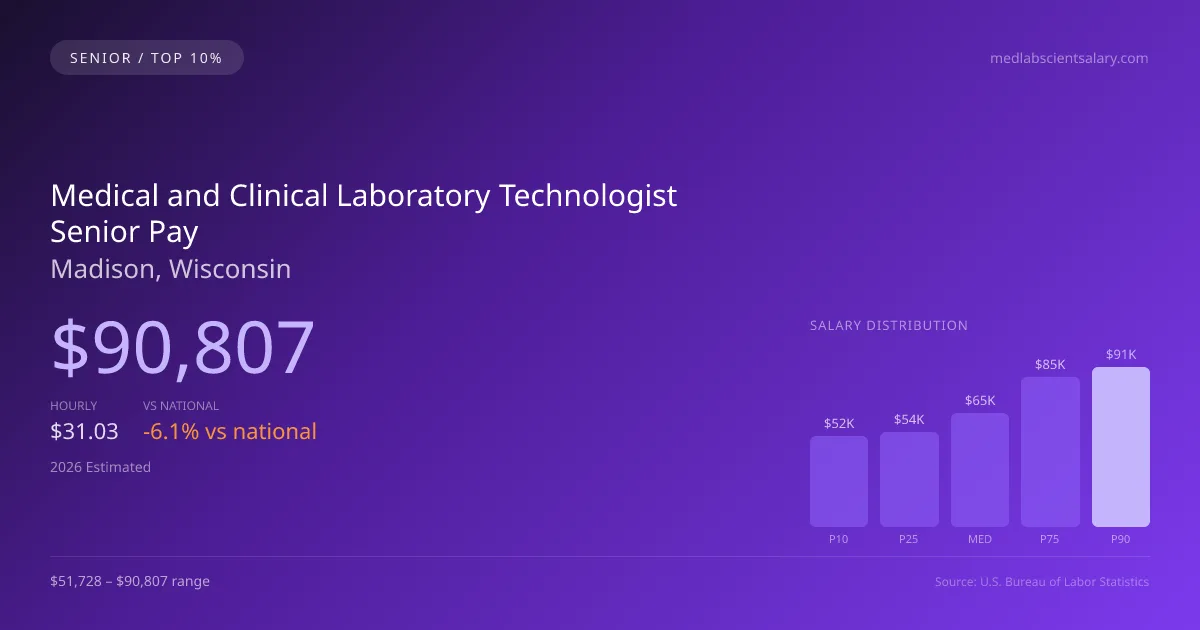 Medical and Clinical Laboratory Technologist Senior Salary in Madison, WI — 2026 est., based on 2025 BLS