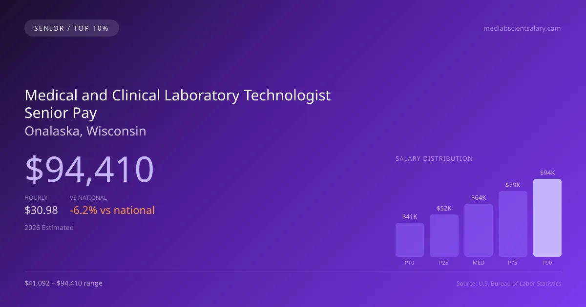 Medical and Clinical Laboratory Technologist Senior Salary in Onalaska, WI — 2026 est., based on 2025 BLS