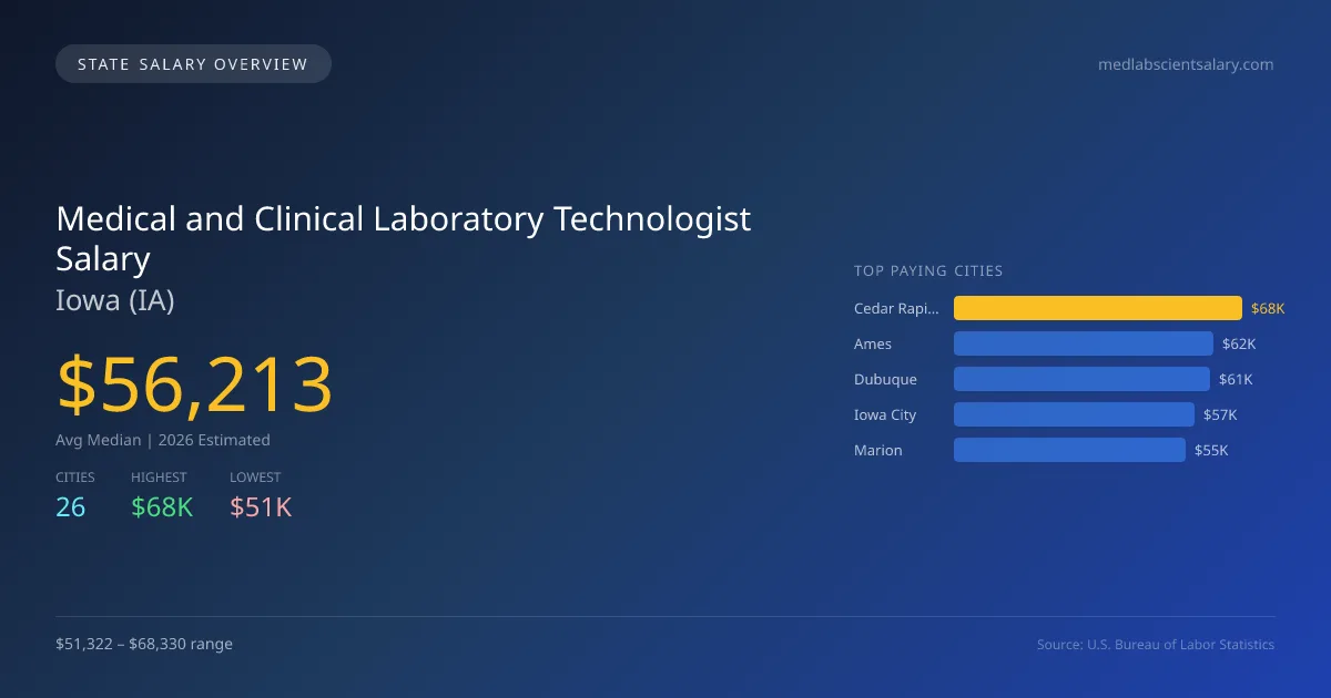 Medical and Clinical Laboratory Technologist Salary in Iowa - 2025 BLS Data Infographic