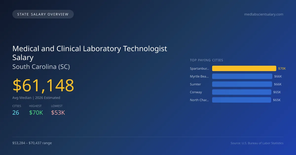 Medical and Clinical Laboratory Technologist Salary in South Carolina - 2025 BLS Data Infographic